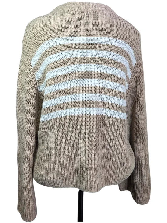 GAP Beige Crewneck Sweater with White Stripes Size Med - Picture 3 of 6